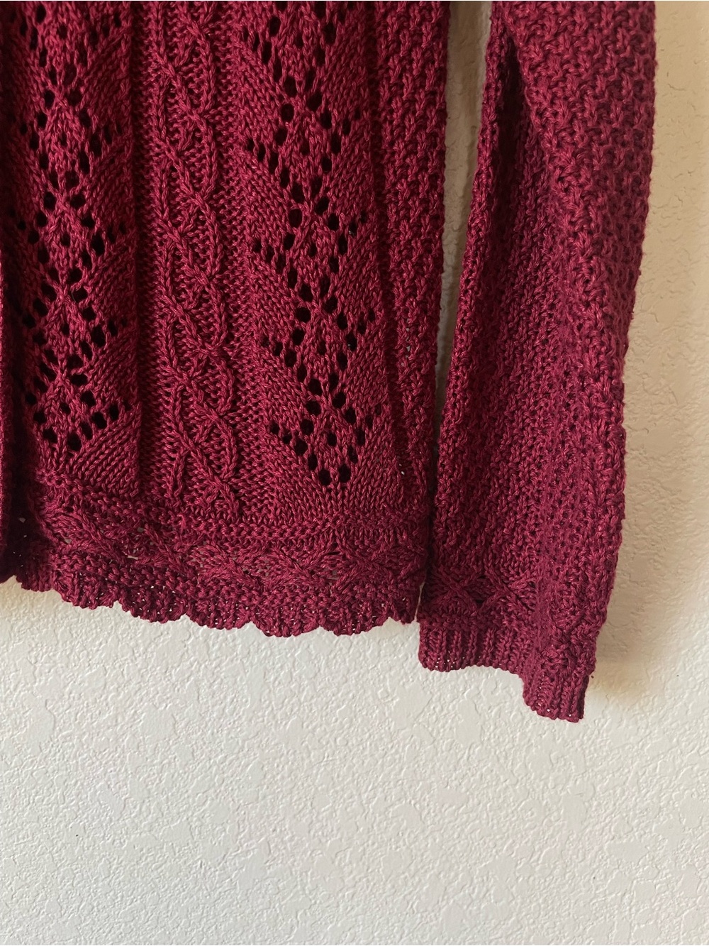 Vintage L.L.Bean Red Linen Blens Lace Crochet Button Front Cardigan Sweater S - Picture 5 of 6